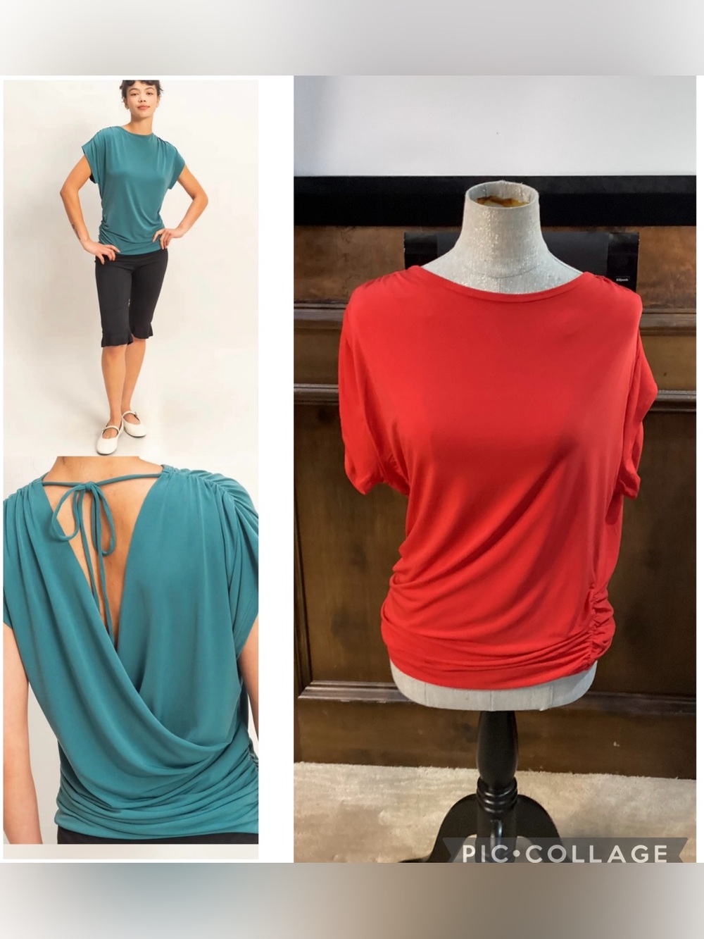 NWOT SIZE L Double Zero Red Draped Back Blouse